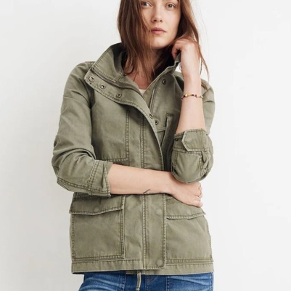 Madewell Women’s Army Green Fleet Zip Canvas Jacket Size S Small